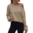 thumbnail image 2 of NominalSnug Cropped Sweatshirts for Women off Shoulder Long Sleeve Crop Top Fall Pullover Tops, 2 of 8