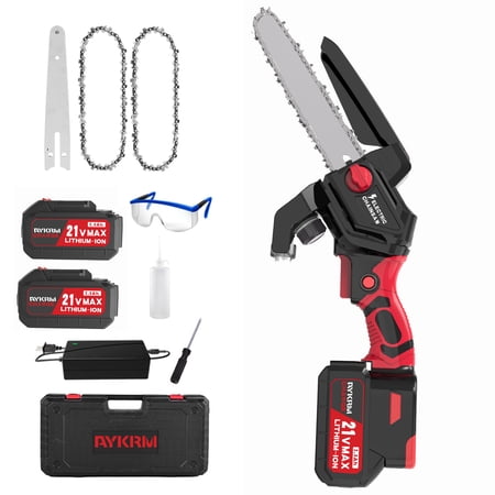 Mini Chainsaw Cordless 6 inch with 2 Battery  Mini Power Chain Saw with Security Lock  Electric Chainsaw  Handheld Small Chainsaw for Tree Trimming Wood Cutting (2 Mini Chainsaw + 2 Guide Plate)