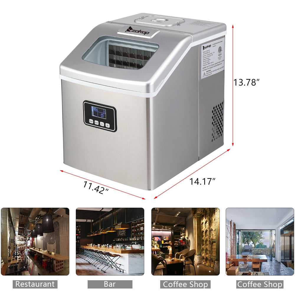 Portable Ice Makers Machine for Countertops, Makes 40 lbs of Ice Per 24 hours, 24 Ice Cubes Ready in 12 Minutes, Stainless Steel Ice Maker w/Ice Scoop for Home Kitchen Bar Office, S11425