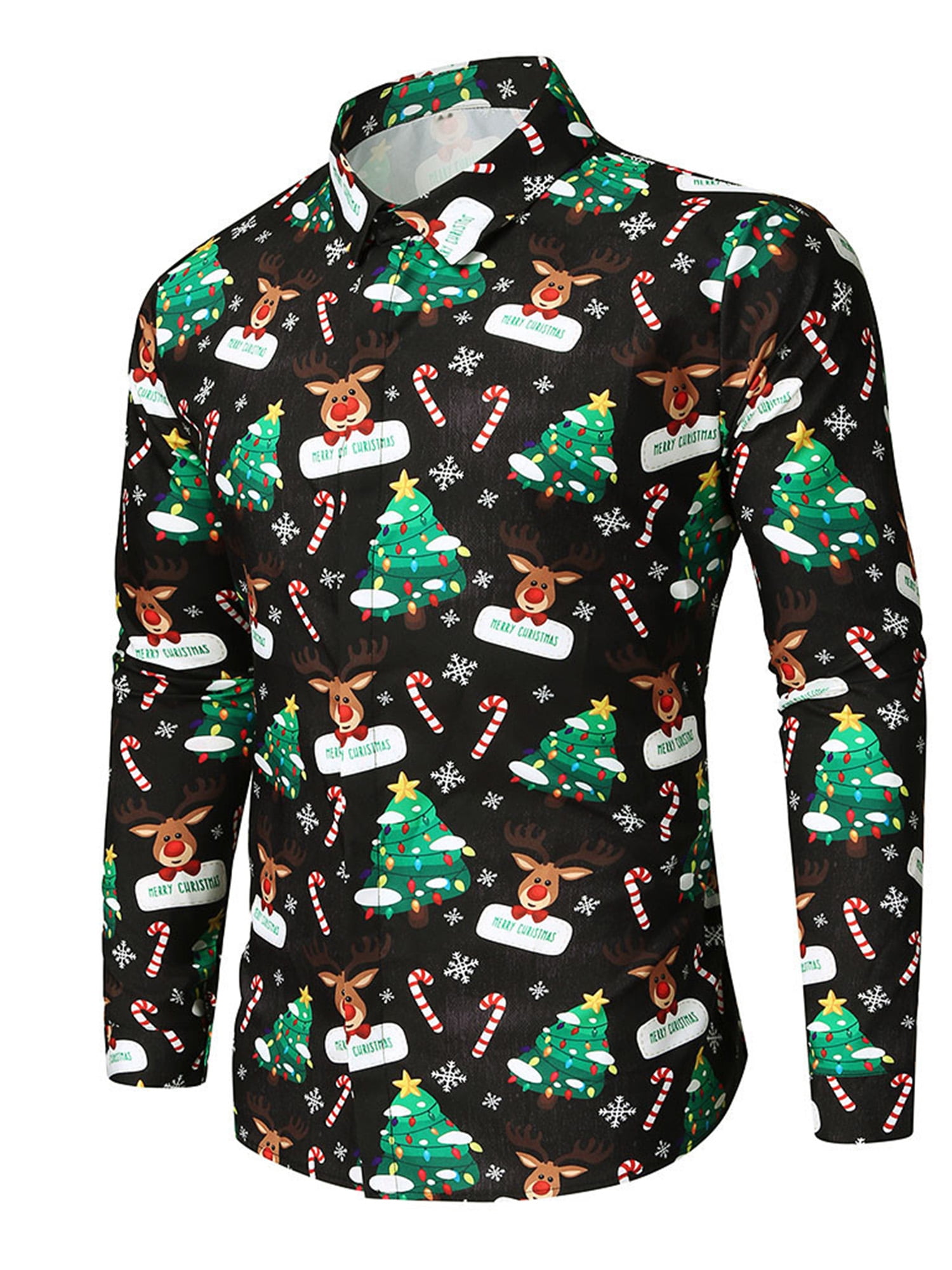 Mens Ugly Christmas Button Down Shirt Xmas Dress Shirt Santa Claus ...