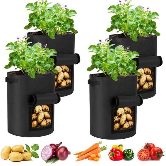 Potato Grow Bags 10 Gallon 4 Pack Fabric Pots with Flap Thickened Nonwoven Grow Bags with Handles for Potato Vegetable Garden Pots for Plants Indoor Outdoor(14" Dia x 18" H)