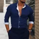 thumbnail image 1 of Camisa abotonada para hombre, informal, de negocios, de primavera y verano, de talla grande, de manga larga, con solapa plana, para uso urbano y turístico, informal y de moda, 1 of 6