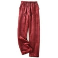 thumbnail image 2 of Munlar Mid Waist Womens Fleece Leggings Wine Loose Fit with Pockets Pajama Pants for Women, 2 of 3