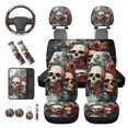 thumbnail image 6 of Binienty Gothic Skull and Rose Car Seat Covers Front Split Rear 14 Pack with 15 Inch Steering Wheel Cover Armrest Cover Headrest Covers Seat Belt Pads Universal Vehicle Interior Set, 6 of 8