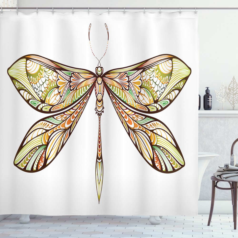 Dragonfly Shower Curtain, Abstract Colorful Dragonfly Design with