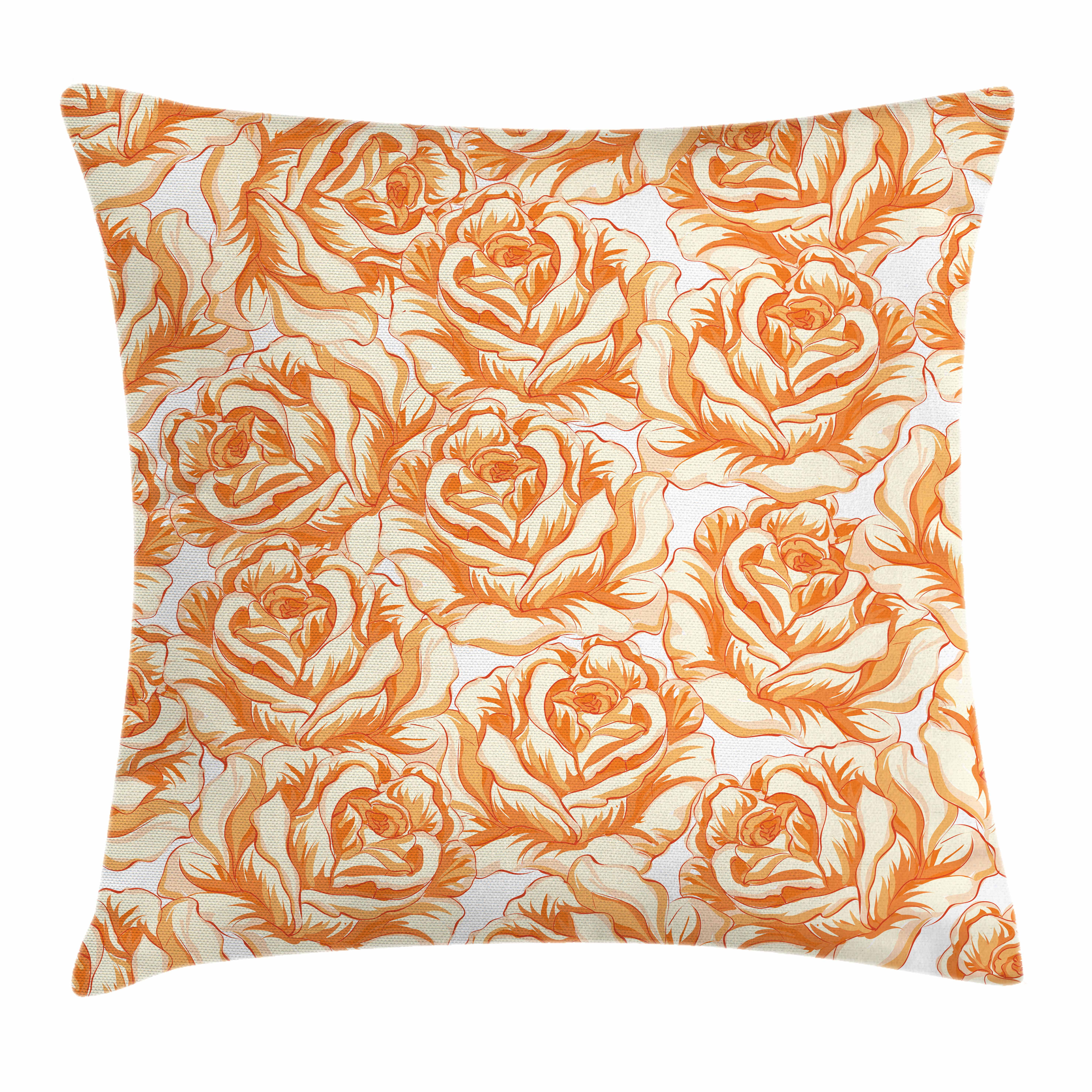 Burnt Orange Throw Pillow Cushion Cover, Romantic Rose Bouquet in Warm