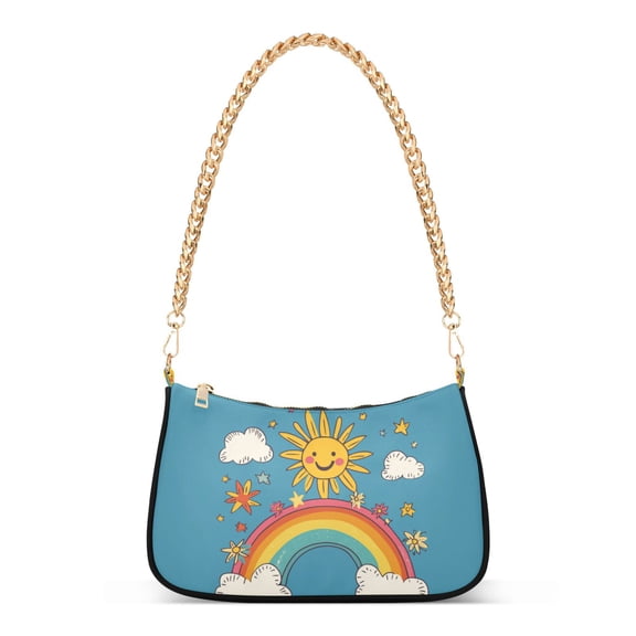 FORMRS Womens Shoulder Bag with Chain Strap Clutch Purse Cute Tote Handbag, Rainbow with Stars