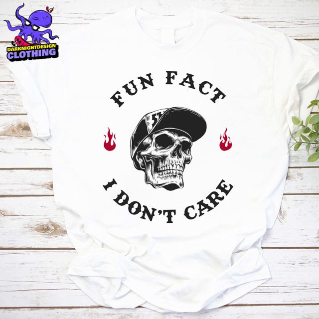 Men's Streetwear Essential – FUN FACT I DON'T CARE Skull Print Cotton T-Shirt