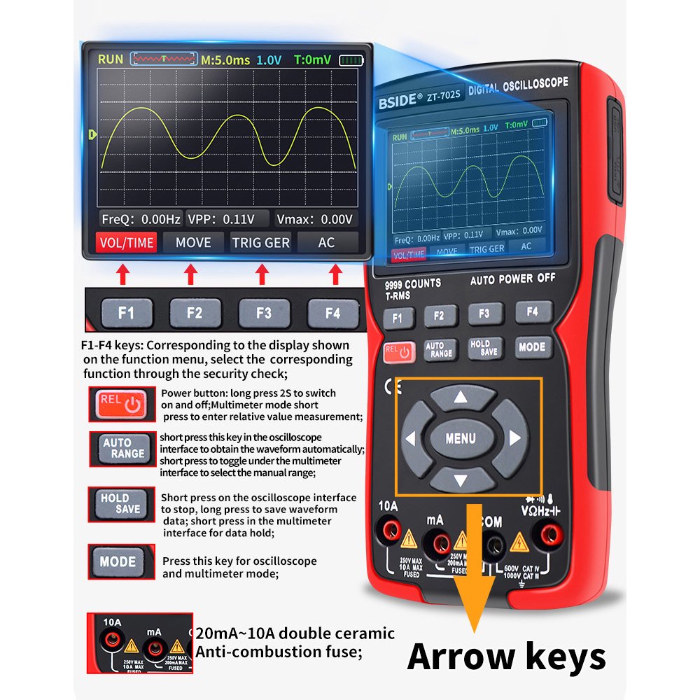 10MHz Bandwidth 48MSa/s Portable Scope Meter Handheld Oscilloscope ...