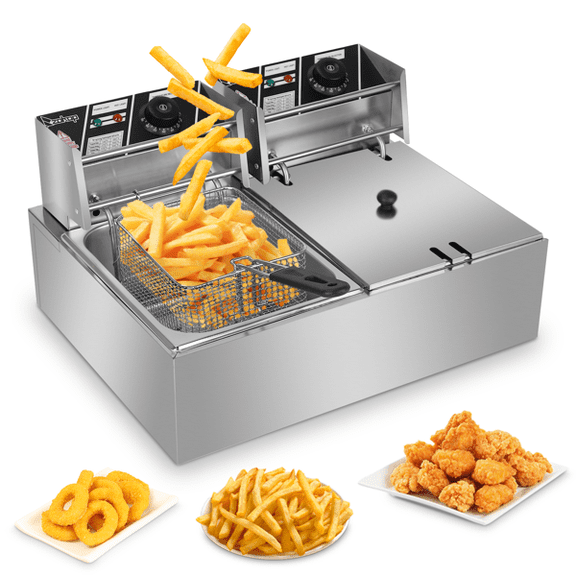 Electric Deep Fryer 12.7QT/12L 5000W Stainless Steel Double Basket, 110V with US Plug