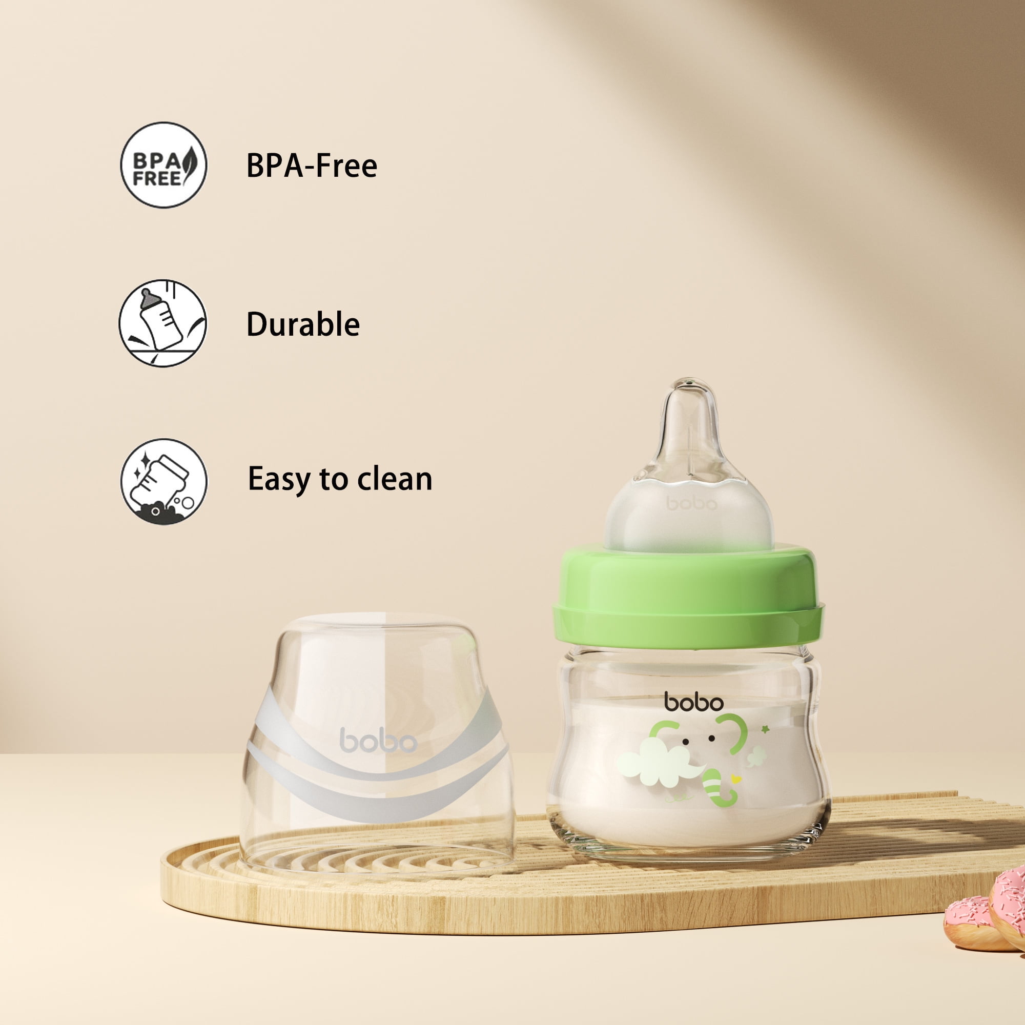 YOHKOH Glass Baby Bottles,Slow Flow,Newborn,Anti-Colic,0+ Months,Clear(Multicolour, 2.7oz)4 Pack