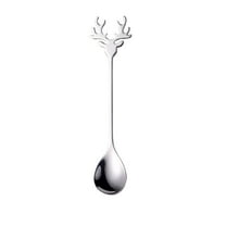 6Pcs Christmas Reindeer Coffee Spoons Colored Stainless Steel Dessert Spoons Teaspoons for Stirring, Mixing, Sugar, Stir, Ice Cream, Cake (Silver)