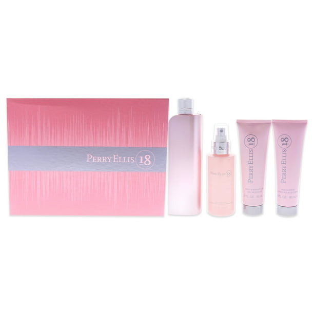 Perry Ellis Spray EDP de 3.4 oz, loción corporal de 3 oz, bruma corporal de 4 oz, gel de baño y ducha de 3 oz Perry Ellis 18 4 Pc Gift Set Perry Ellis Perry Ellis Spray EDP de 3.4 oz, loción corporal de 3 oz, bruma corporal de 4 oz, gel de baño y ducha de 3 oz
