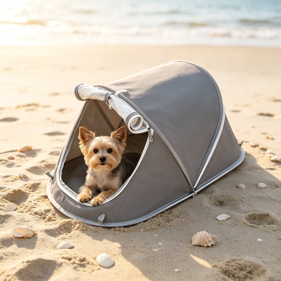 Waterproof Foldable Pet Tent Portable Outdoor Camping Travel Shelter Breathable Mesh Small Dog Cat House with Ground Stakes,Gray