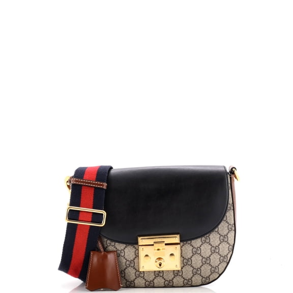 Pre-Owned Padlock Saddle Shoulder Bag GG Coated Canvas and Leather Medium By Rebag