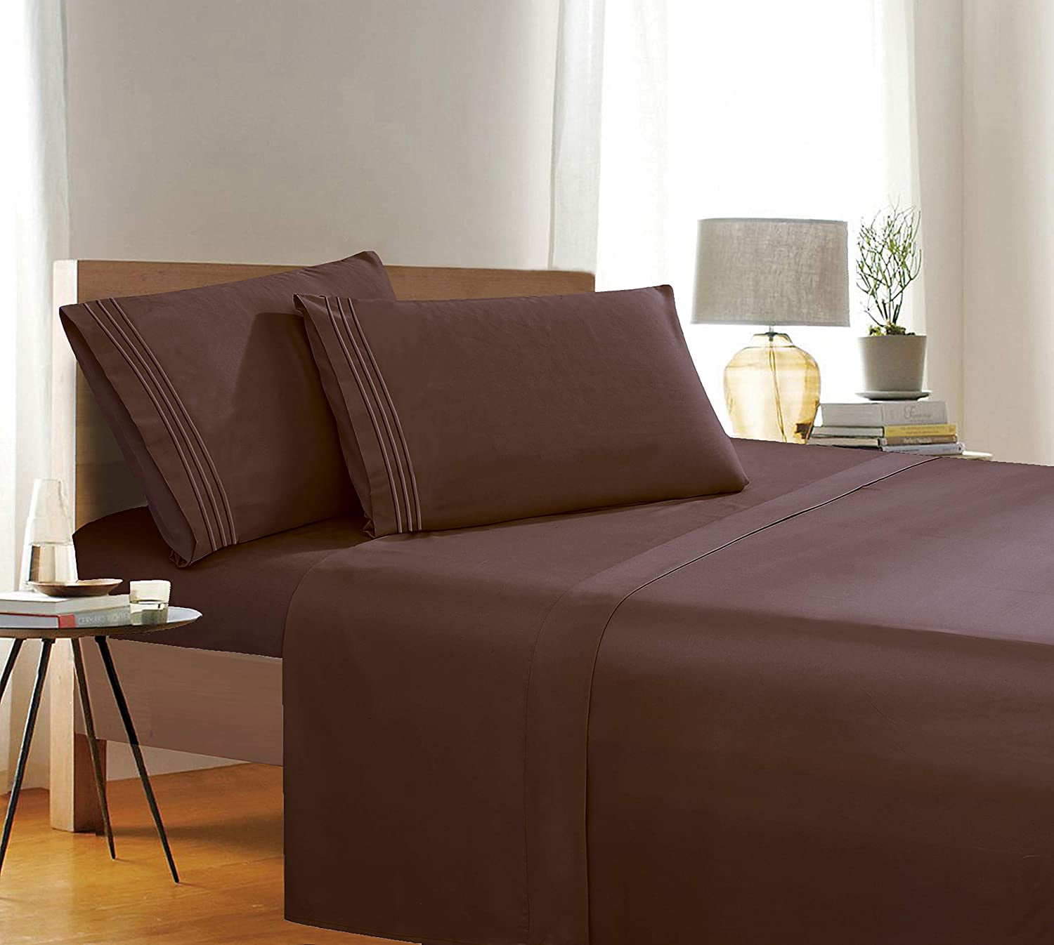 Elegant Comfort 1500 Thread Count Brown Microfiber Flat Sheet Full (4 Pieces)
