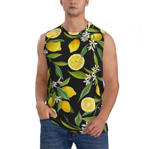 Balery Lemon Fruits Flowers Leaves Camisetas sin mangas para hombre, absorbe la humedad y protege contra el mal olor.-3X-Large