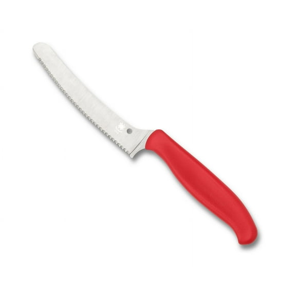 Spyderco Z-Cut Blunt Tip Kitchen Knife 4.3" Fully Serrated CTS BD1N Satin Blade Polypropylene Handle Red