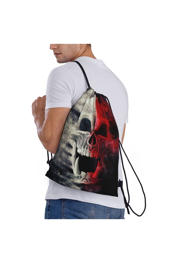 Red And White Screaming Demon Skull Print Drawstring Backpack Bag Sport Gym Sackpack Heavy Duty String Backpack for Men Women