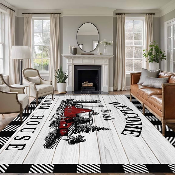 Area Rug for Living Room, Farmhouse Cabin Non-Slip Indoor Large Carpet for Bedroom/Dining Room, Country Vintage House Wood Grain Pliad Washable Low-Profile Rectangle Floor Runner Rugs - 5 x 7 Ft