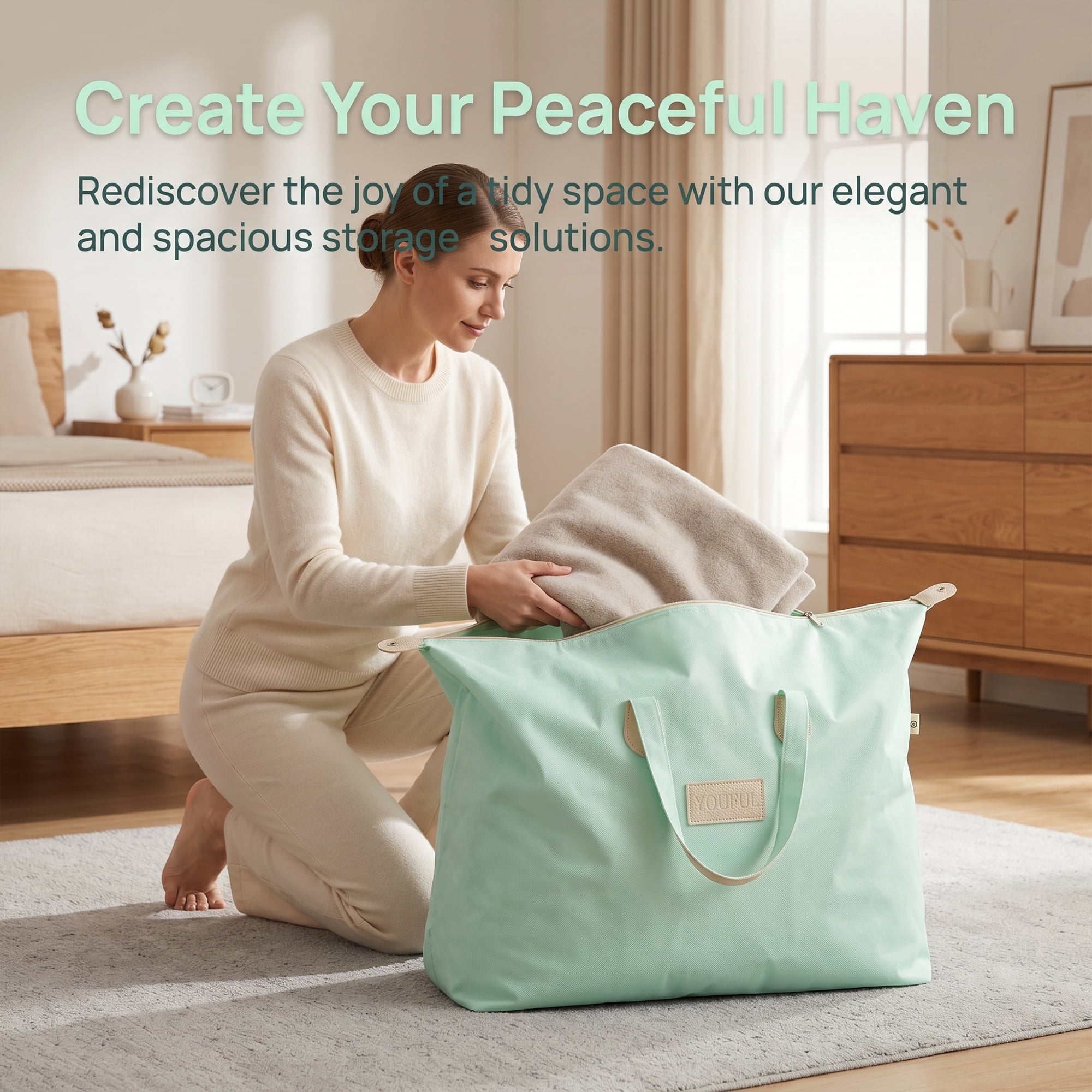 Unique Bargains Foldable Storage Bag for ClothesOrganizing Bedroom Green 31.5"x10.6"x22"