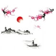 thumbnail image 2 of Openpig Traditional Chinese Painting Wall Art Sticker Plum Blossom Landscape Sunset River Fisherman PVC Decal Decor for Living Room TV Background, 2 of 4