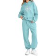 thumbnail image 2 of Eltusu Girls Winter Outfit Sets, Warm Long Sleeve Elastic Waist Graphic Hoodies and Sweatpants Sets Light Blue Size 12-13T, 2 of 4
