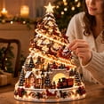 thumbnail image 5 of Illuminated Tabletop Christmas Tree Village Ornament Lighted Winter Town Scene with Sleigh Reindeer Train for Mantel Table Holiday Display, 5 of 8