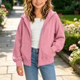 thumbnail image 4 of Atogsazn Childrens Girls Full Zip Hoodies Kids Casual Oversized Long Sleeve Hooded Sweatshirt Fall Winter Tops Clothes Pink 15-16 Years Fashion, 4 of 9