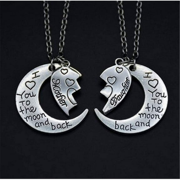 Limei Mother Daughter Necklace Set, Mom I Love You to the Moon and Back Mom and Daughter Necklaces Jewelry Pendant Necklace (Silver)