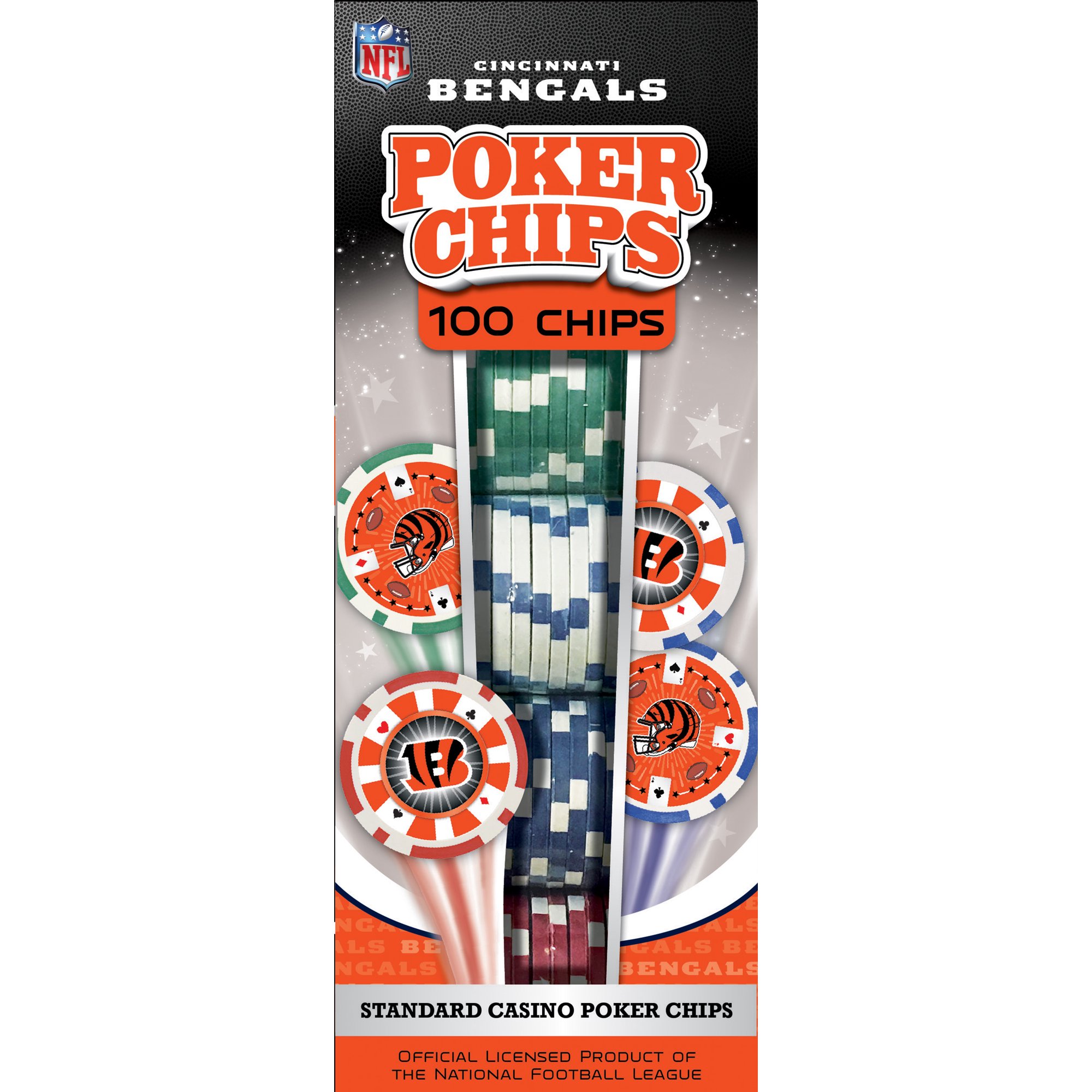 MasterPieces Casino Style 100 Piece Poker Chip Set - NFL Cincinnati Bengals