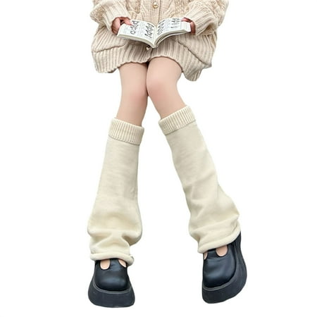 

CenturyX Women E Girl Goth Knitted Leg Warmers 90s Vintage Stockings Knee High Harajuku Preppy Punk Leg Socks Beige One Size