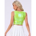 thumbnail image 4 of DARING DIVA Women's U Neck Sleeveless Clubwear Metallic Crop Top M Shiny Yellow, 4 of 5