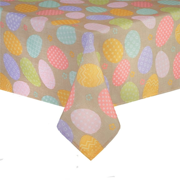 Easter Eggs Tablecloth 70 Round Colored Decorated on Tan Background Nantucket