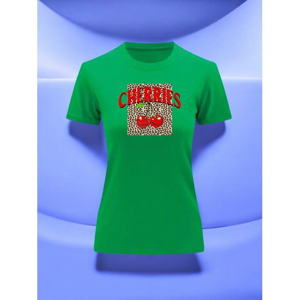 Playera Blusa De Cerezas Cherries Con Fondo Animal Print Vintage Color Verde Talla Chica Marca Emil SaEs