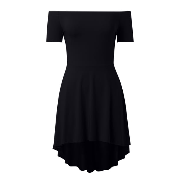 Vestido skater asimétrico con hombros descubiertos para mujer - Vestido de cóctel de fiesta con manga corta y dobladillo asimétrico, tallas S-2XL