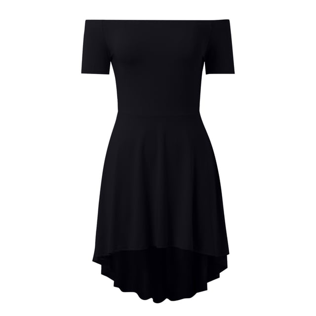 Vestido skater asimétrico con hombros descubiertos para mujer - Vestido de cóctel de fiesta con manga corta y dobladillo asimétrico, tallas S-2XL