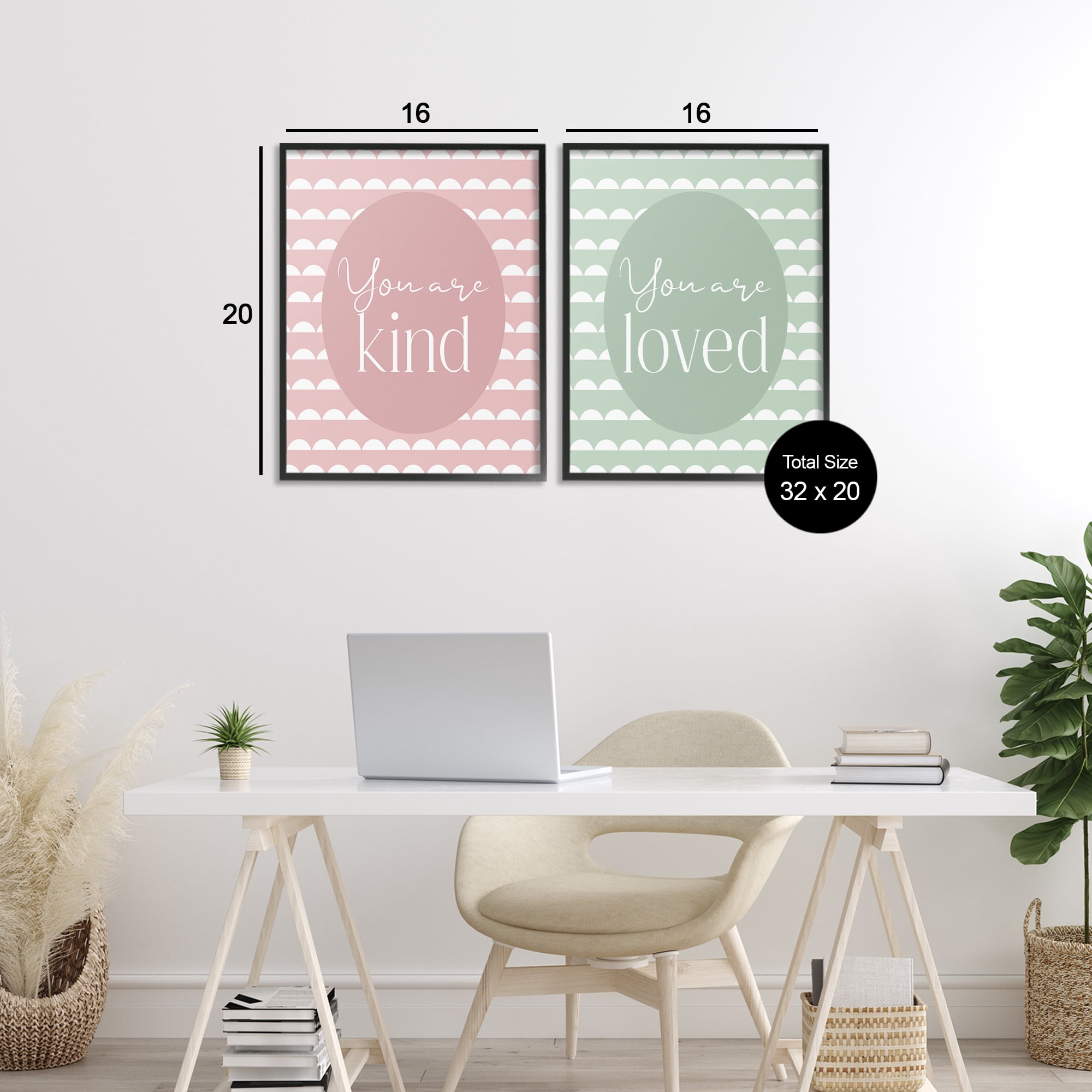 Stupell Industries Pastel Kind & Loved 2 Piece Black Framed Giclee Art Set, design by Christine Simpson Art