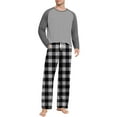 thumbnail image 2 of Mens 2 Piece Pajamas Set Comfy Loungewear Pjs Sleepwear Long Sleeve Crew Neck Top and Wide Leg Bottom Plaid Pants (S, Dark Gray A), 2 of 7