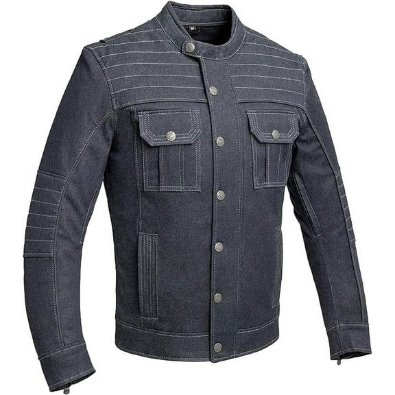 First Mfg Co - Rowdy - Men's Motorcycle Biker Riding Blue Thunder Denim Jacket - 2X Large - Action Back Armor Pockets Padded Reflective Piping Vented