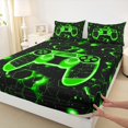 thumbnail image 2 of Manfei Futuristic Green Gamepad Twin Sheet Sets, Psychedelic Starry Sky Twin Fitted Sheet, Teens Kids Boys Flat Sheet, Breathable Home Decor, 3pcs, 2 of 6