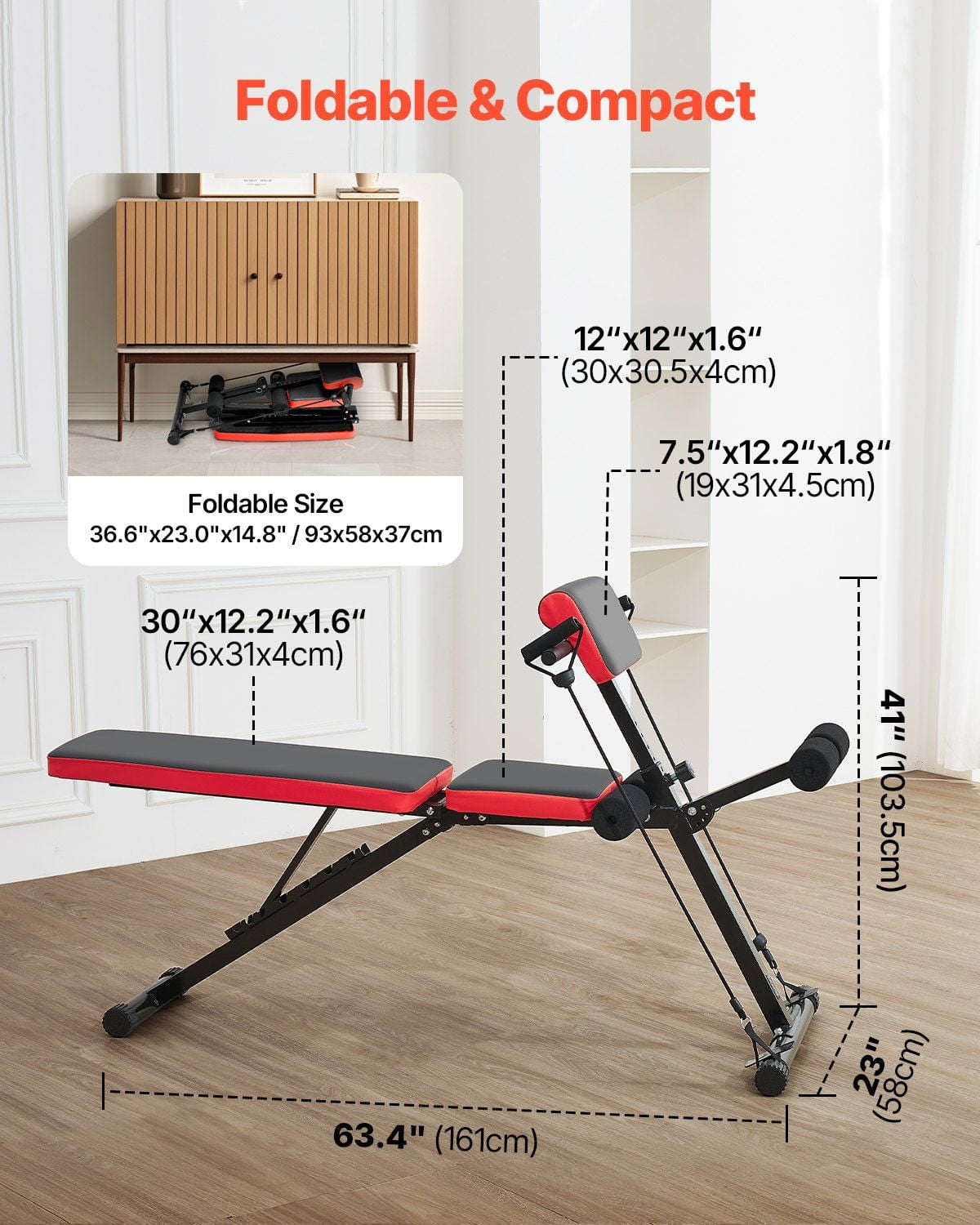 Versatile Foldable Workout Bench for Full Body Training, 770 lbs Capacity - Multifunctional Exercise Equipment for Back, Arm, Core & Abs