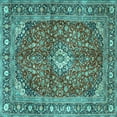 thumbnail image 1 of Ahgly Company Machine Washable Indoor Square Medallion Turquoise Blue Traditional Area Rugs, 7' Square, 1 of 4