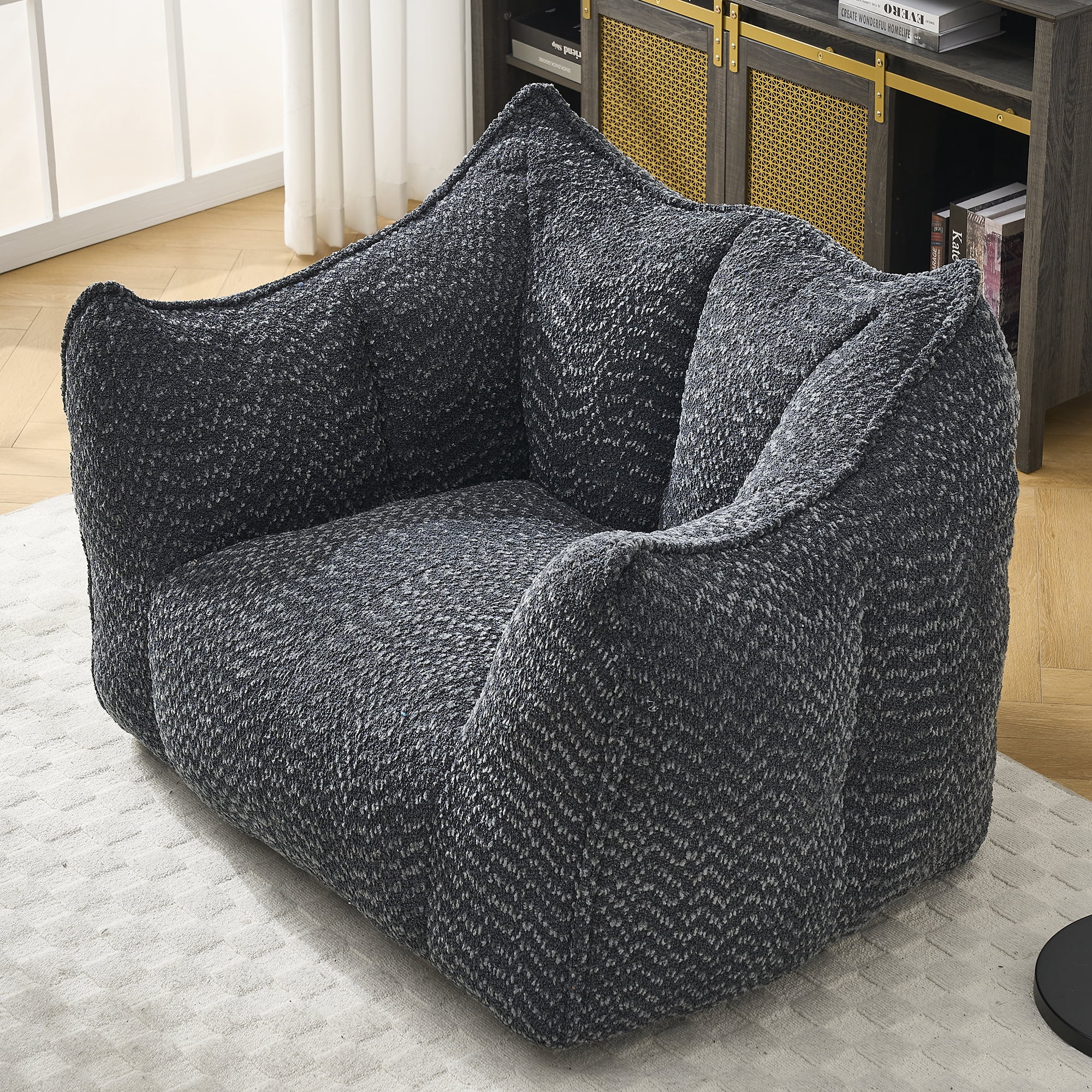 Newest Bean Bags Chairs for Adults, Large Comfy Corduroy Beanbag Couch with Armrests Shell-Shaped Lazy Floor Sofa for Living Room, Bedroom, Gaming, Reading, Grey