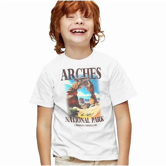 Arches National Park Classic Kids T Shirt for Youth Boys and Girls, White, Small