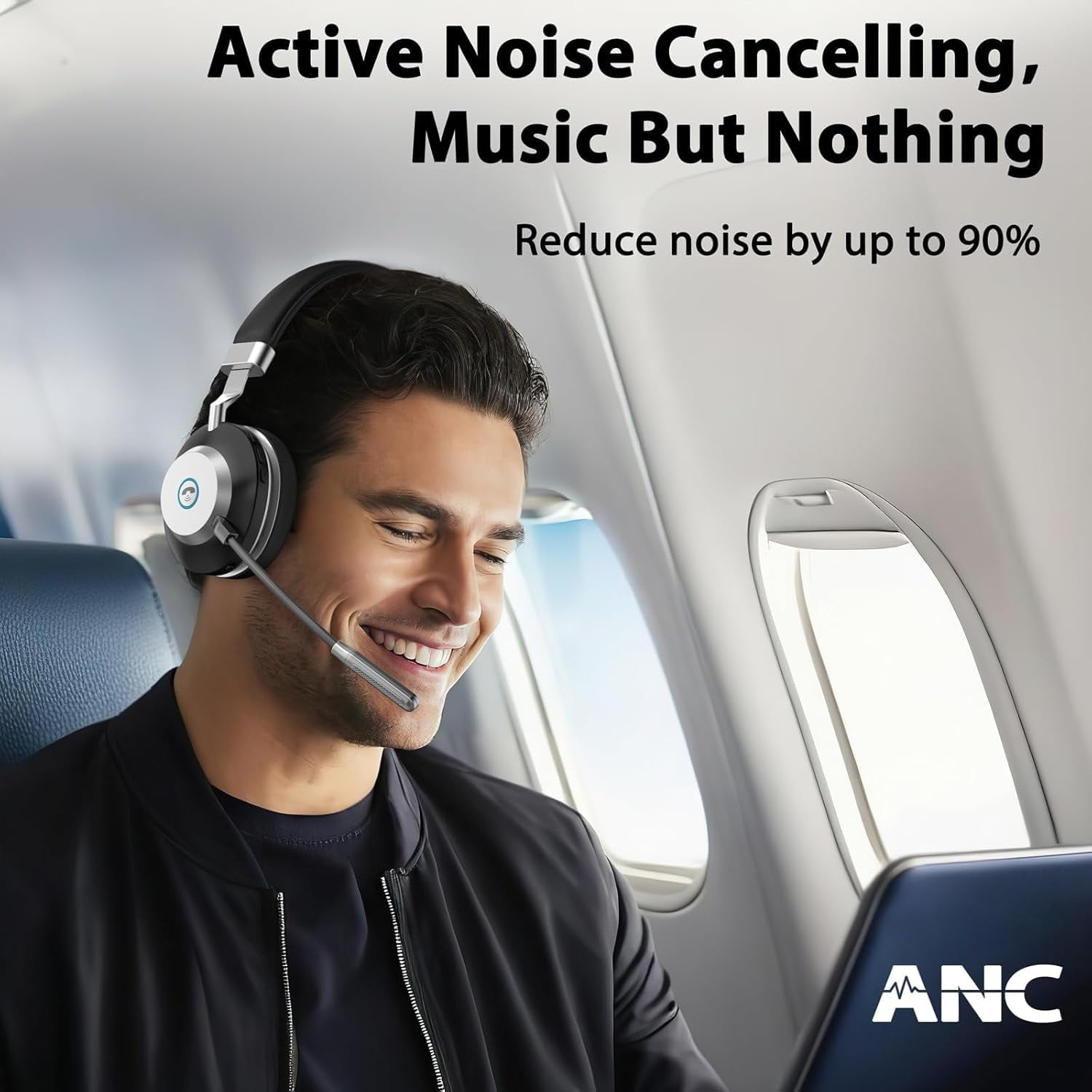 Wantek Wireless Headset with Noise-Canceling Mic, 52H Talktime for Call Center, Truck Drivers, Online Meeting – Bluetooth 5.3 + 2.4G Dongle