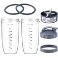 thumbnail image 1 of Ensemble de 7 Pcs Gobelets de Mixeur et Lame de Rechange 32oz Grande Tasse avec 1 Couvercle Rabattable et 1 Anneau de Couvercle et Lame Extracteur Premium Compatible avec Mixeur 600w/900w, 1 of 8