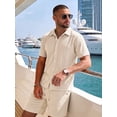 thumbnail image 4 of RICHCOIN Men's 2 Piece Outfits Textured Knit Short Sleeve Button Down Shirts and Shorts Old Money Casual Sets, 4 of 7