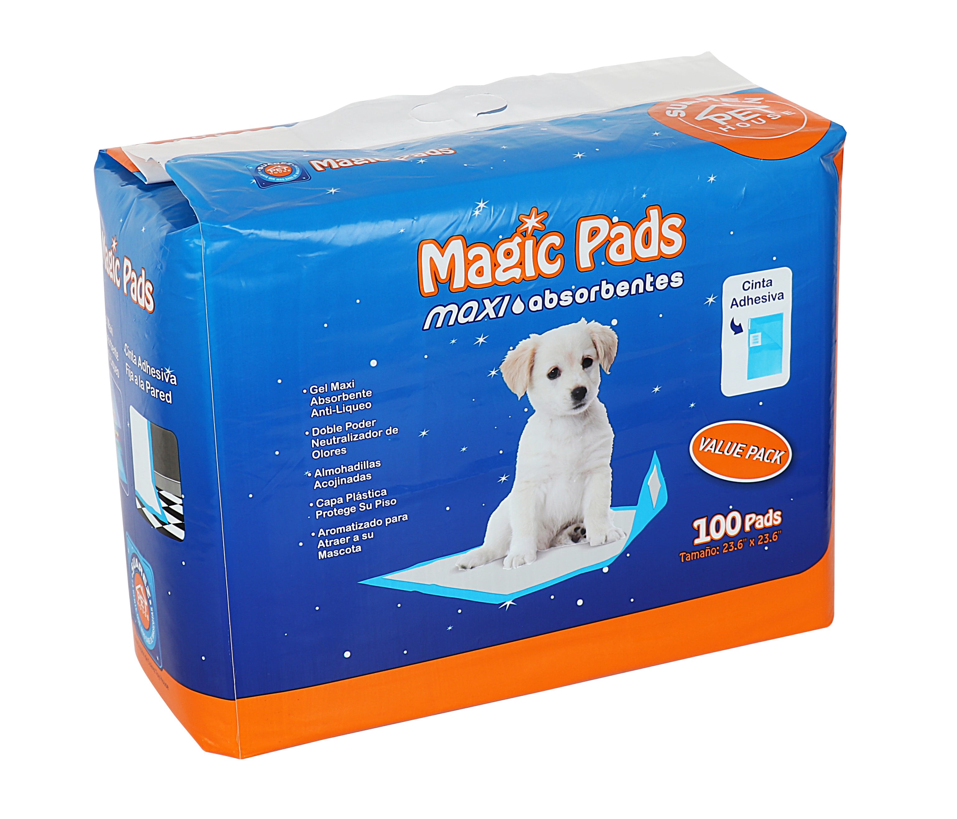 Magic Pads, Indoor Pet Training Pads, Maximum Absorbency, 23.6" x 23.6", 100 Count, Plastic Bag
