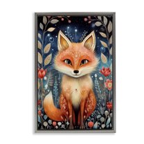 Stupell Industries Woodland Pattern Fox Animals & Insects Painting Gray Floater Framed Art Print Wall Art, 17 x 25